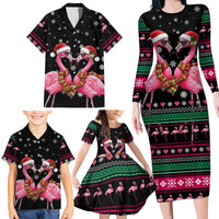 Flamingo Couple Christmas Family Matching Long Sleeve Bodycon Dress and Hawaiian Shirt Xmas Holiday Patterns - Wonder Print Shop