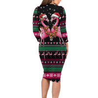 Flamingo Couple Christmas Family Matching Long Sleeve Bodycon Dress and Hawaiian Shirt Xmas Holiday Patterns - Wonder Print Shop