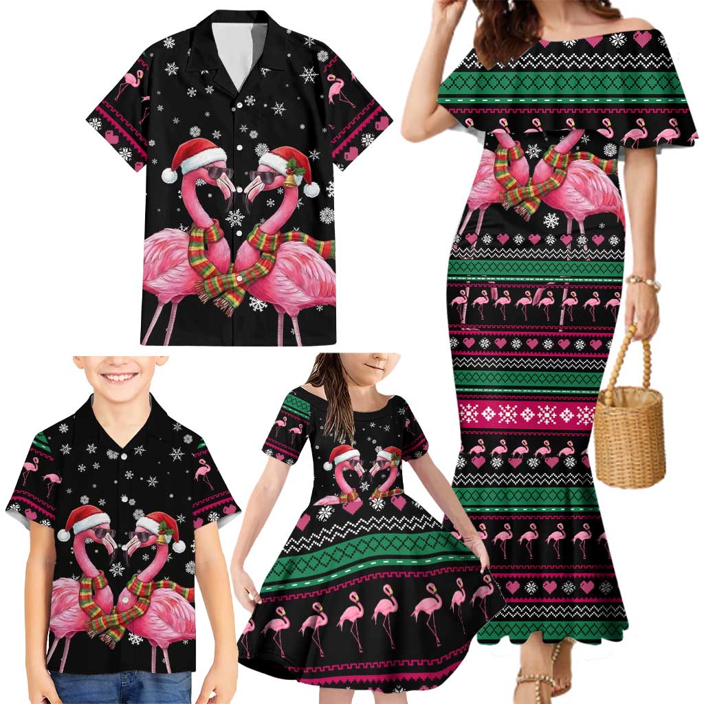 Flamingo Couple Christmas Family Matching Mermaid Dress and Hawaiian Shirt Xmas Holiday Patterns - Wonder Print Shop