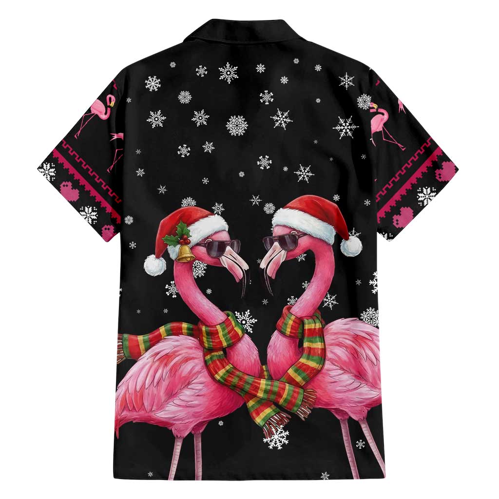 Flamingo Couple Christmas Family Matching Off The Shoulder Long Sleeve Dress and Hawaiian Shirt Xmas Holiday Patterns - Wonder Print Shop