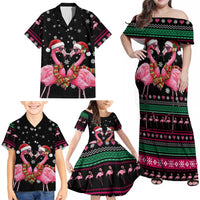 Flamingo Couple Christmas Family Matching Off Shoulder Maxi Dress and Hawaiian Shirt Xmas Holiday Patterns - Wonder Print Shop