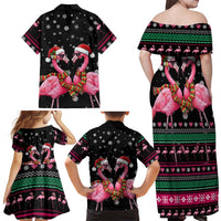 Flamingo Couple Christmas Family Matching Off Shoulder Maxi Dress and Hawaiian Shirt Xmas Holiday Patterns - Wonder Print Shop