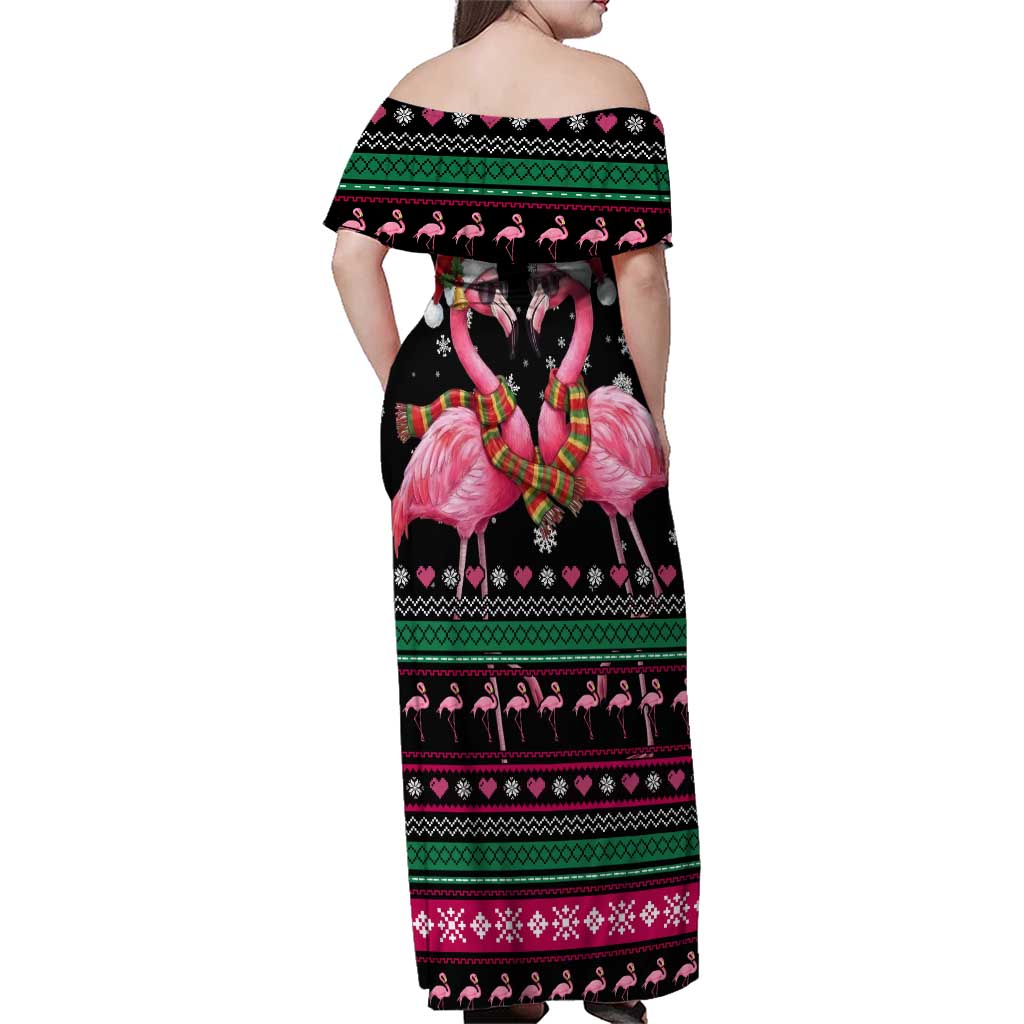 Flamingo Couple Christmas Family Matching Off Shoulder Maxi Dress and Hawaiian Shirt Xmas Holiday Patterns - Wonder Print Shop