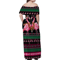 Flamingo Couple Christmas Family Matching Off Shoulder Maxi Dress and Hawaiian Shirt Xmas Holiday Patterns - Wonder Print Shop