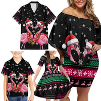 Flamingo Couple Christmas Family Matching Off Shoulder Short Dress and Hawaiian Shirt Xmas Holiday Patterns - Wonder Print Shop