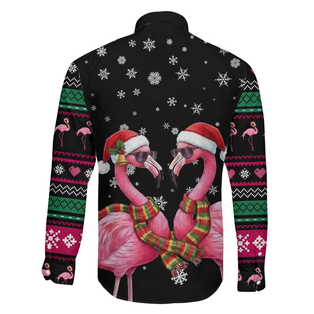 Flamingo Couple Christmas Family Matching Off Shoulder Short Dress and Hawaiian Shirt Xmas Holiday Patterns - Wonder Print Shop