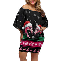 Flamingo Couple Christmas Family Matching Off Shoulder Short Dress and Hawaiian Shirt Xmas Holiday Patterns - Wonder Print Shop