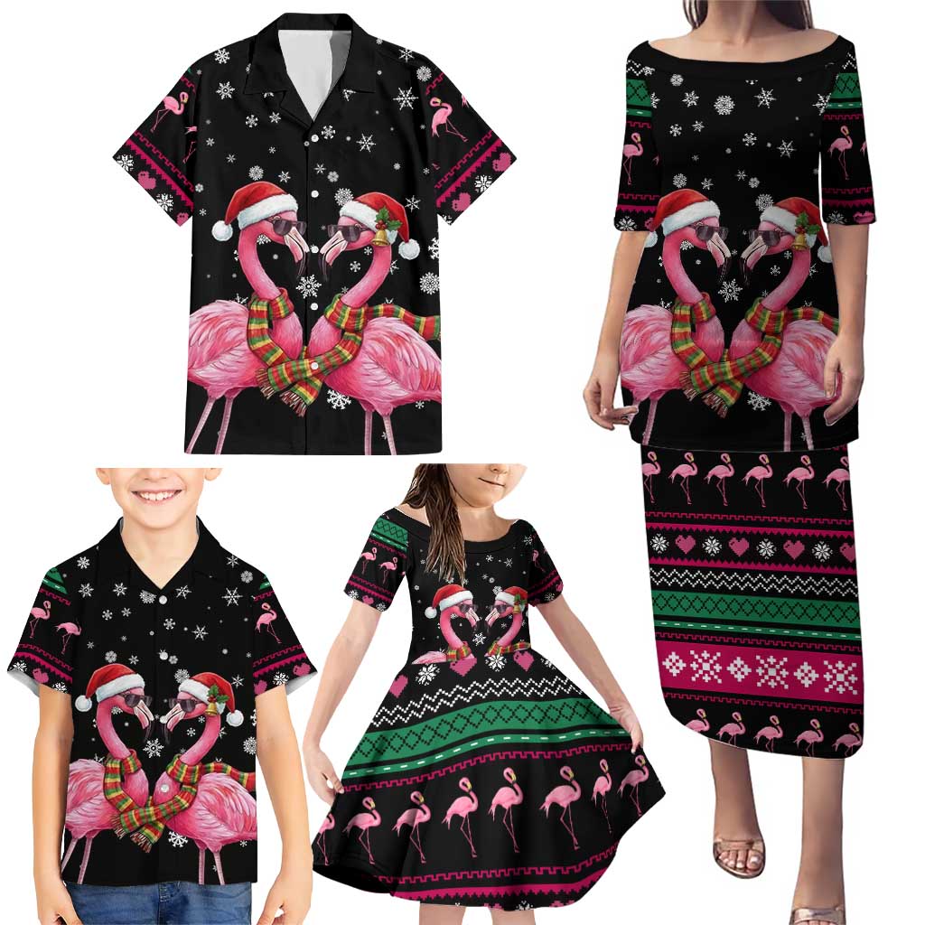 Flamingo Couple Christmas Family Matching Puletasi and Hawaiian Shirt Xmas Holiday Patterns - Wonder Print Shop