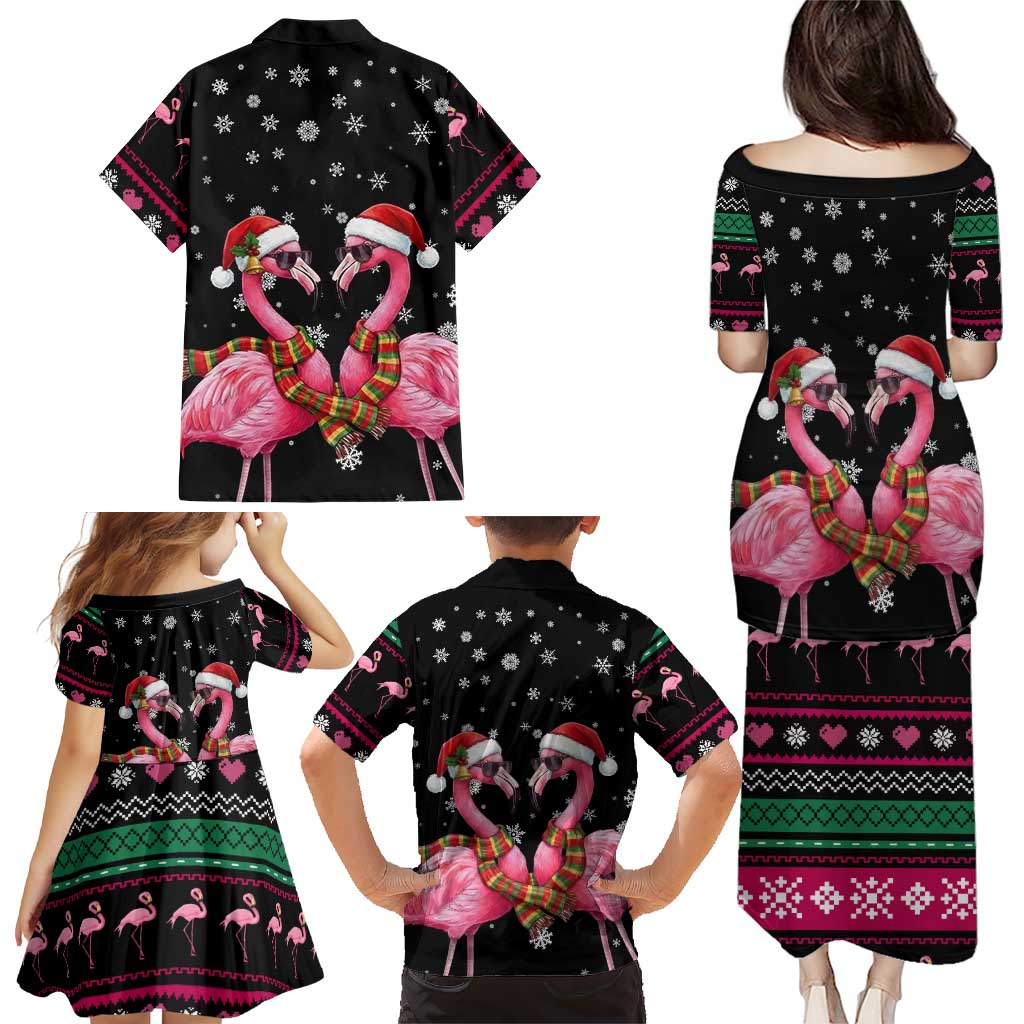 Flamingo Couple Christmas Family Matching Puletasi and Hawaiian Shirt Xmas Holiday Patterns - Wonder Print Shop