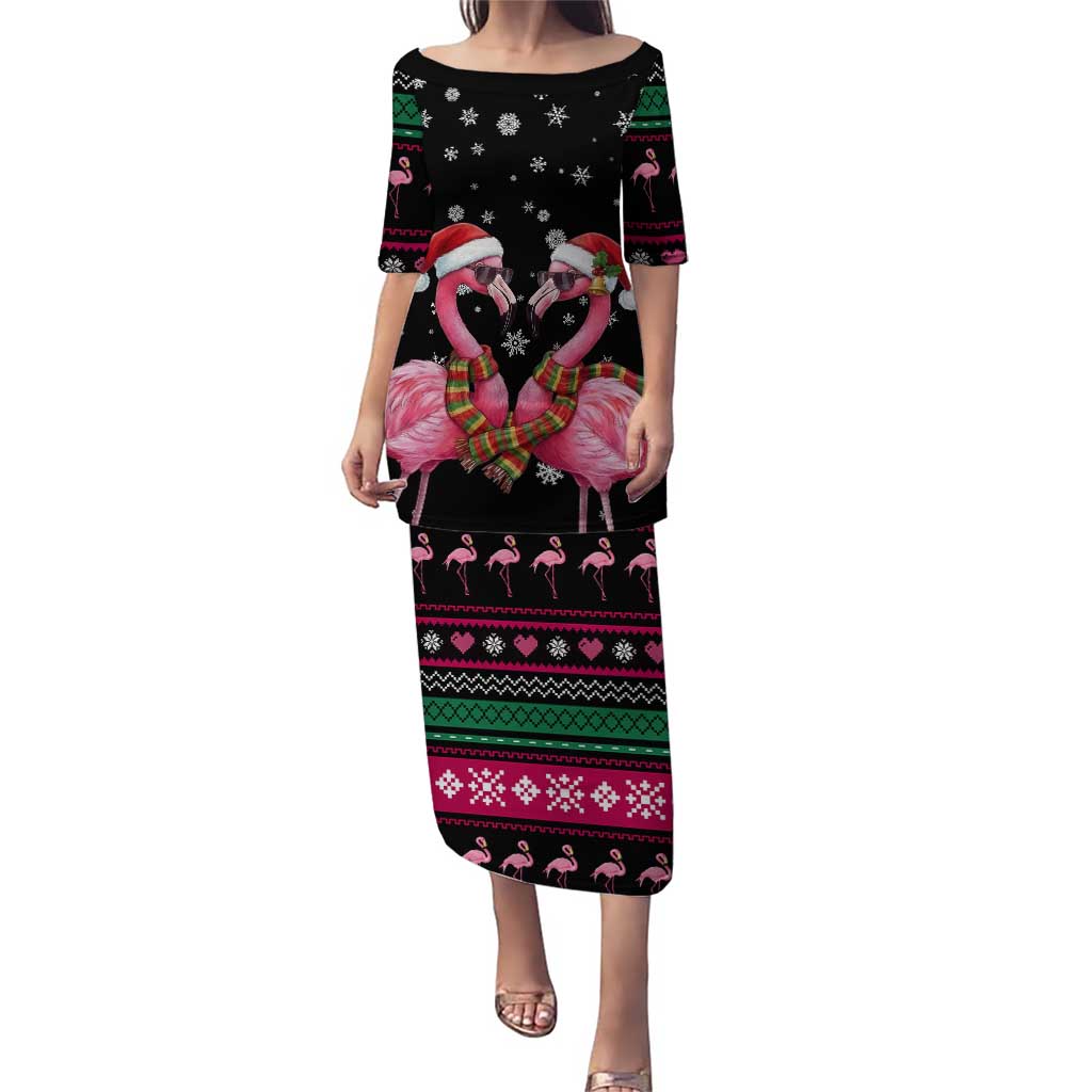 Flamingo Couple Christmas Family Matching Puletasi and Hawaiian Shirt Xmas Holiday Patterns - Wonder Print Shop