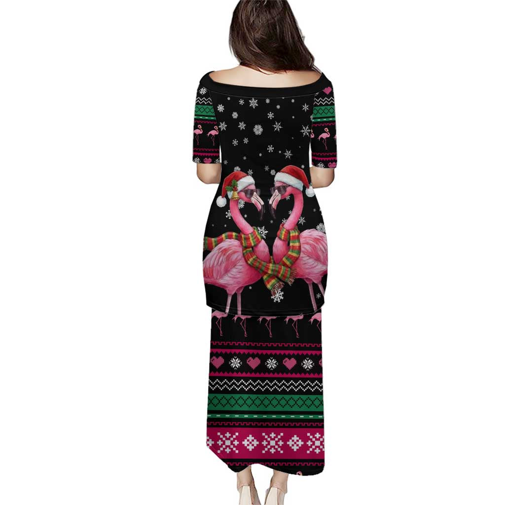 Flamingo Couple Christmas Family Matching Puletasi and Hawaiian Shirt Xmas Holiday Patterns - Wonder Print Shop