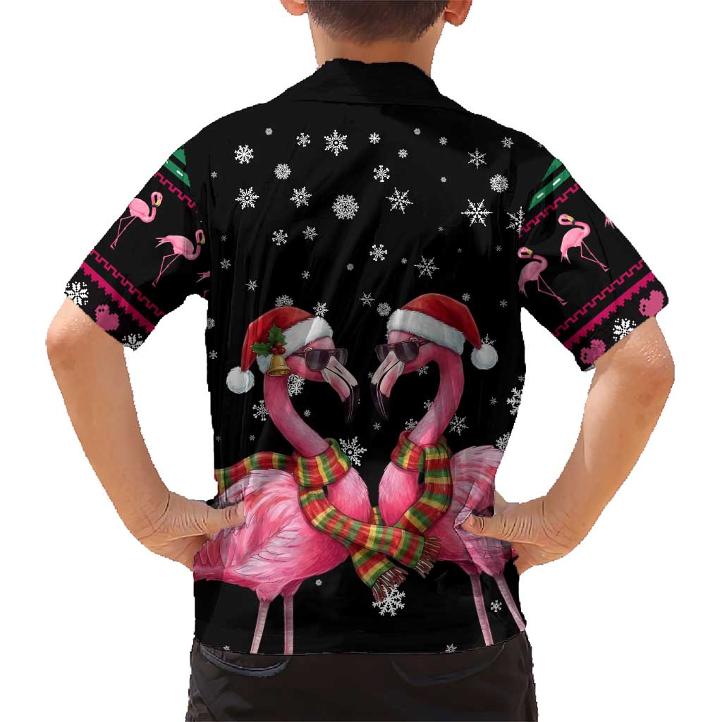 Flamingo Couple Christmas Family Matching Short Sleeve Bodycon Dress and Hawaiian Shirt Xmas Holiday Patterns - Wonder Print Shop