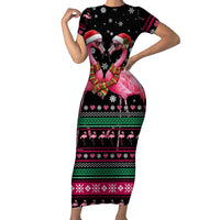 Flamingo Couple Christmas Family Matching Short Sleeve Bodycon Dress and Hawaiian Shirt Xmas Holiday Patterns - Wonder Print Shop