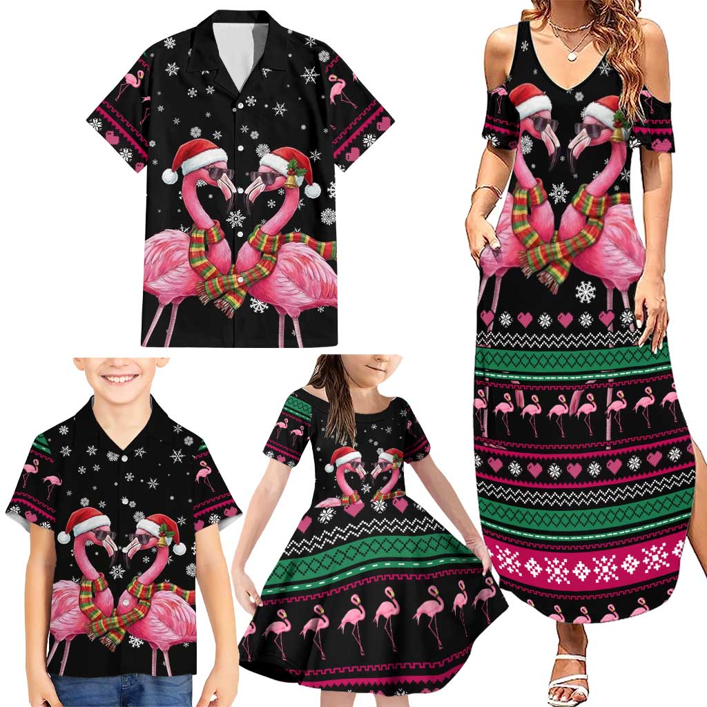 Flamingo Couple Christmas Family Matching Summer Maxi Dress and Hawaiian Shirt Xmas Holiday Patterns - Wonder Print Shop