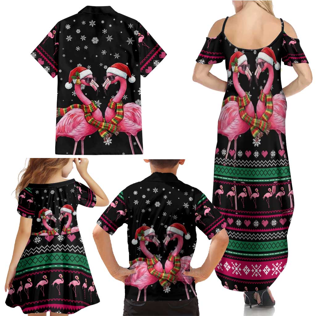 Flamingo Couple Christmas Family Matching Summer Maxi Dress and Hawaiian Shirt Xmas Holiday Patterns - Wonder Print Shop