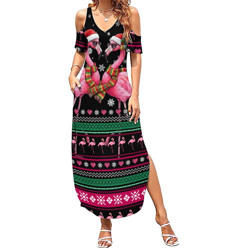 Flamingo Couple Christmas Family Matching Summer Maxi Dress and Hawaiian Shirt Xmas Holiday Patterns - Wonder Print Shop