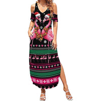 Flamingo Couple Christmas Family Matching Summer Maxi Dress and Hawaiian Shirt Xmas Holiday Patterns - Wonder Print Shop