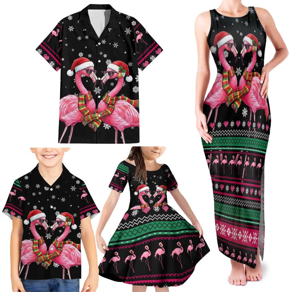 Flamingo Couple Christmas Family Matching Tank Maxi Dress and Hawaiian Shirt Xmas Holiday Patterns - Wonder Print Shop