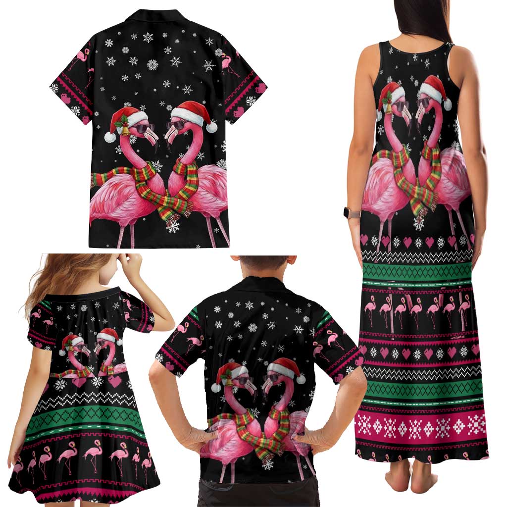 Flamingo Couple Christmas Family Matching Tank Maxi Dress and Hawaiian Shirt Xmas Holiday Patterns - Wonder Print Shop