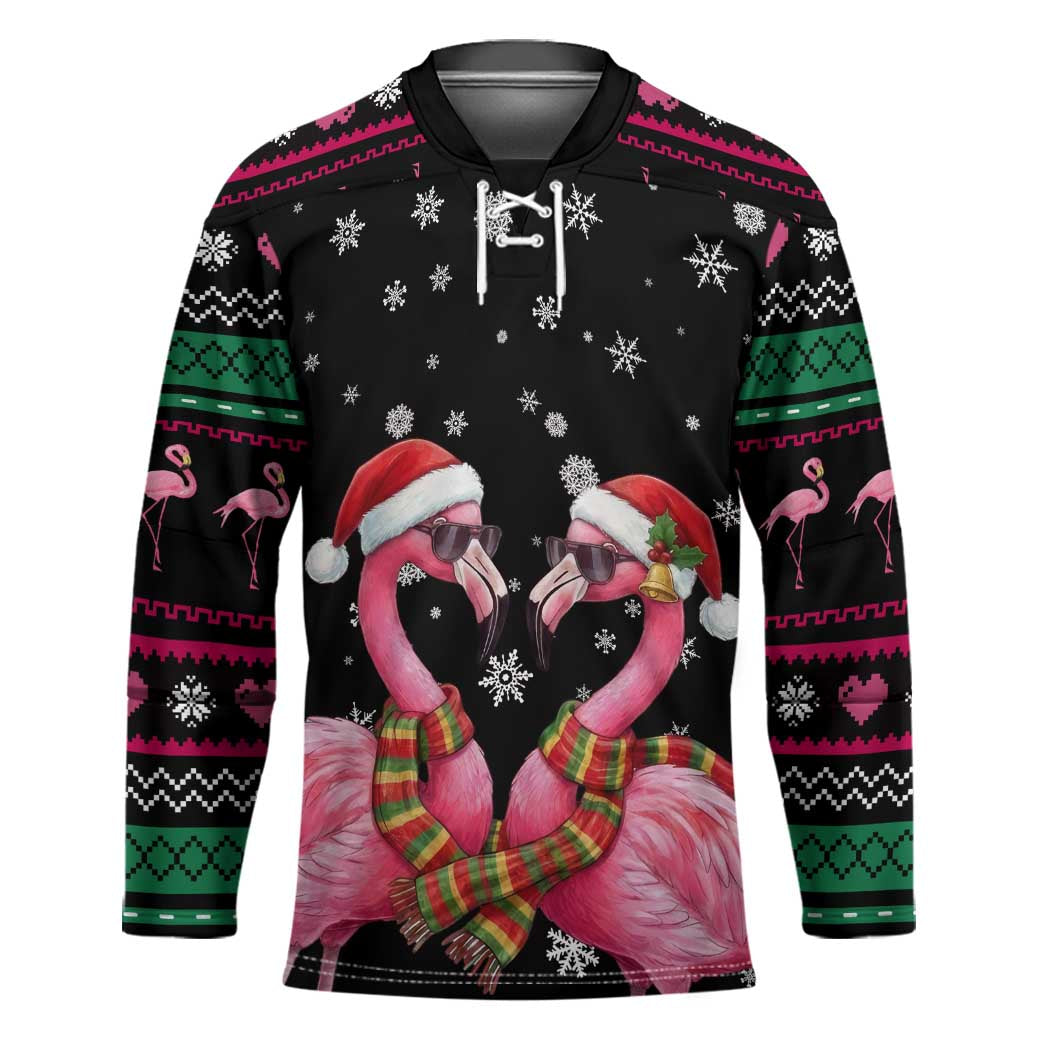 Flamingo Couple Christmas Hockey Jersey Xmas Holiday Patterns - Wonder Print Shop
