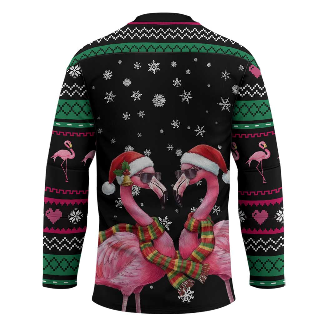 Flamingo Couple Christmas Hockey Jersey Xmas Holiday Patterns - Wonder Print Shop