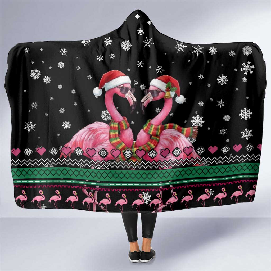 Flamingo Couple Christmas Hooded Blanket Xmas Holiday Patterns - Wonder Print Shop