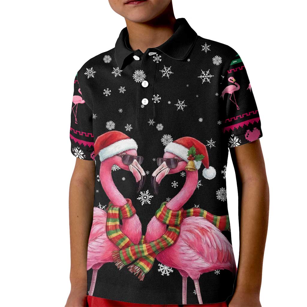 Flamingo Couple Christmas Kid Polo Shirt Xmas Holiday Patterns - Wonder Print Shop