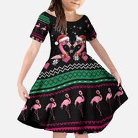 Flamingo Couple Christmas Kid Short Sleeve Dress Xmas Holiday Patterns - Wonder Print Shop