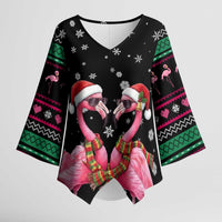 Flamingo Couple Christmas Kimono Sleeve Blouse Xmas Holiday Patterns - Wonder Print Shop
