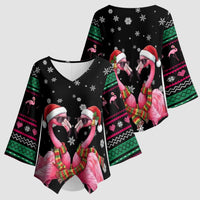 Flamingo Couple Christmas Kimono Sleeve Blouse Xmas Holiday Patterns - Wonder Print Shop