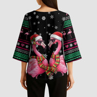 Flamingo Couple Christmas Kimono Sleeve Blouse Xmas Holiday Patterns - Wonder Print Shop