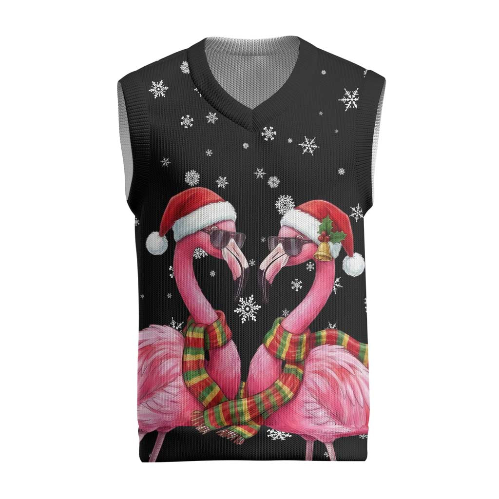 Flamingo Couple Christmas Knitted V-Neck Vest Xmas Holiday Patterns - Wonder Print Shop