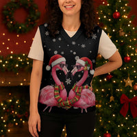 Flamingo Couple Christmas Knitted V-Neck Vest Xmas Holiday Patterns - Wonder Print Shop