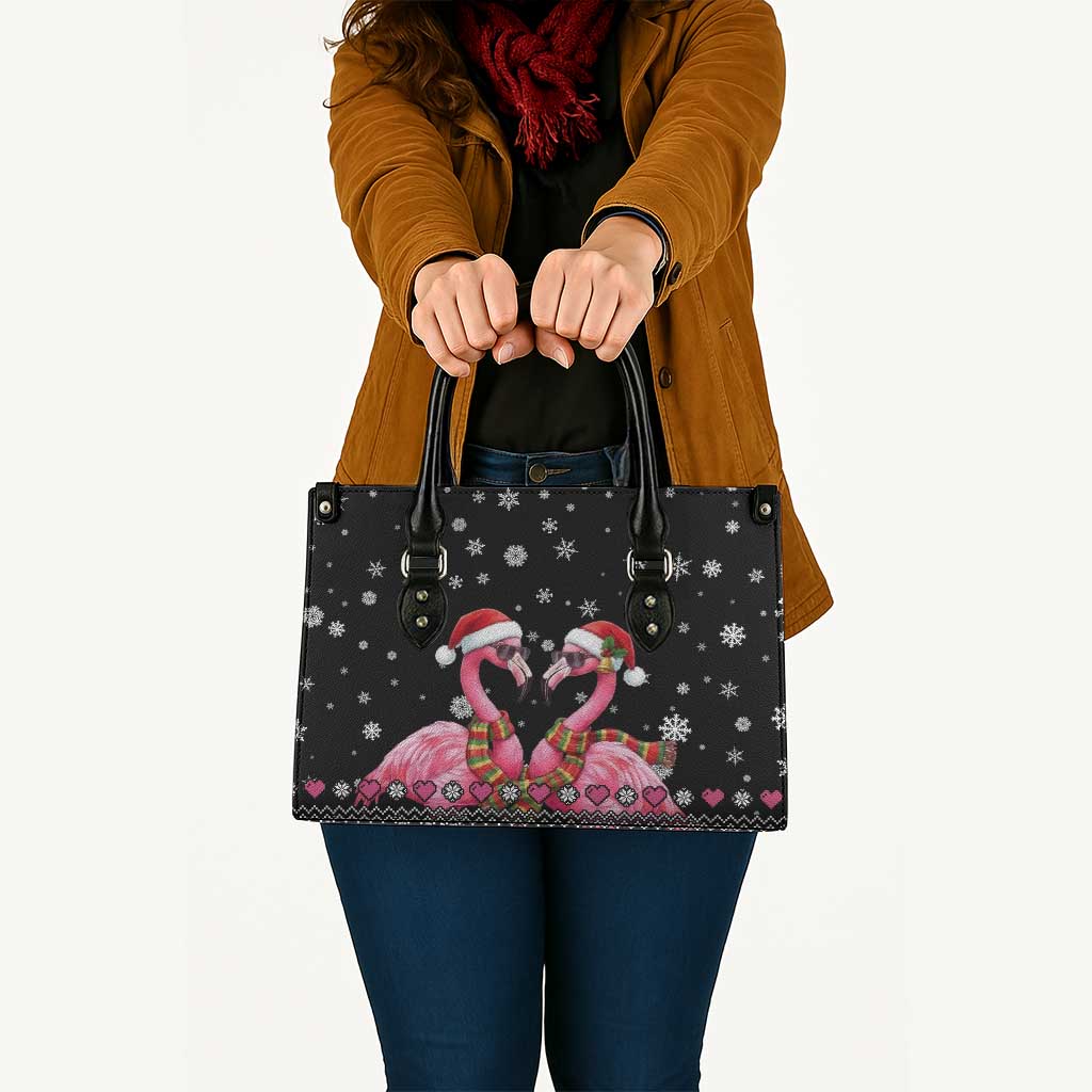 Flamingo Couple Christmas Leather Bag Xmas Holiday Patterns - Wonder Print Shop