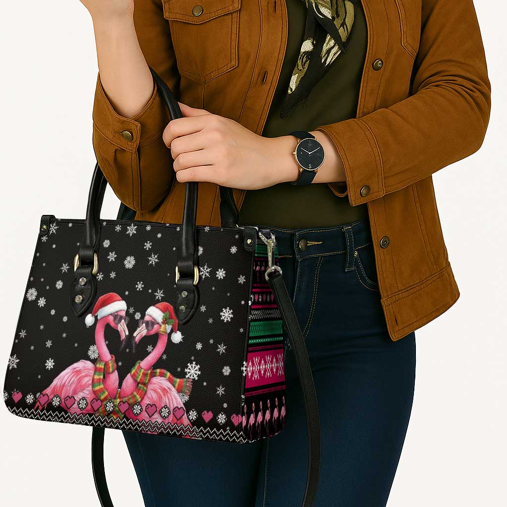 Flamingo Couple Christmas Leather Bag Xmas Holiday Patterns - Wonder Print Shop
