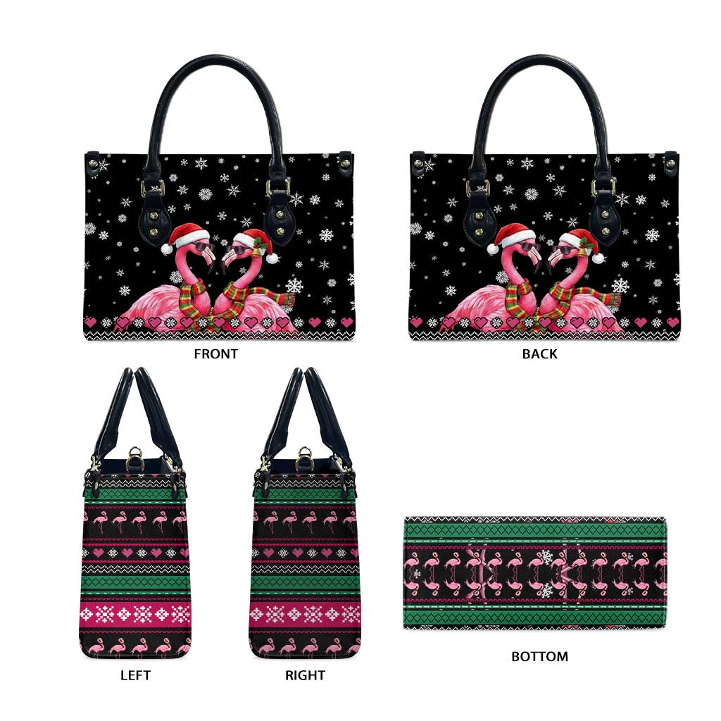 Flamingo Couple Christmas Leather Bag Xmas Holiday Patterns - Wonder Print Shop