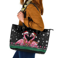 Flamingo Couple Christmas Leather Tote Bag Xmas Holiday Patterns - Wonder Print Shop