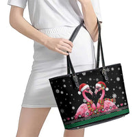 Flamingo Couple Christmas Leather Tote Bag Xmas Holiday Patterns - Wonder Print Shop