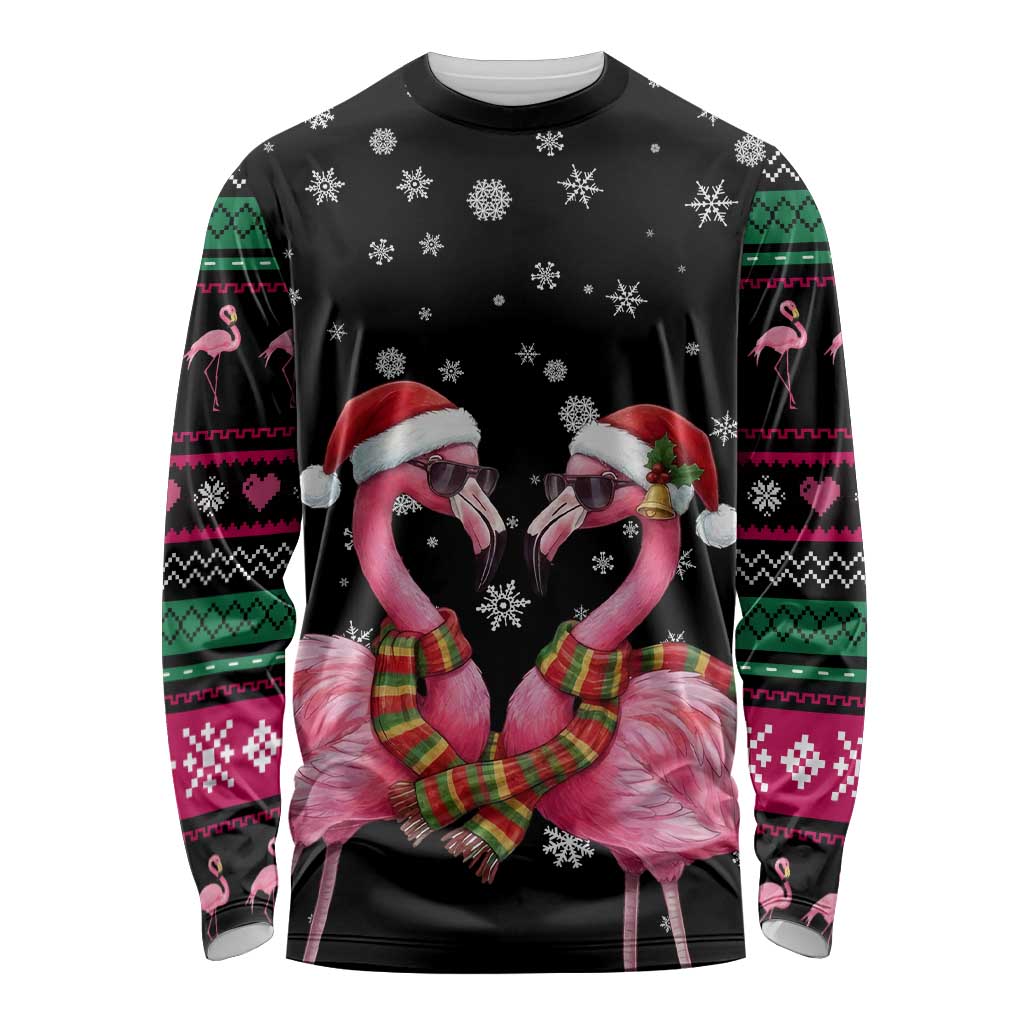 Flamingo Couple Christmas Long Sleeve Shirt Xmas Holiday Patterns - Wonder Print Shop