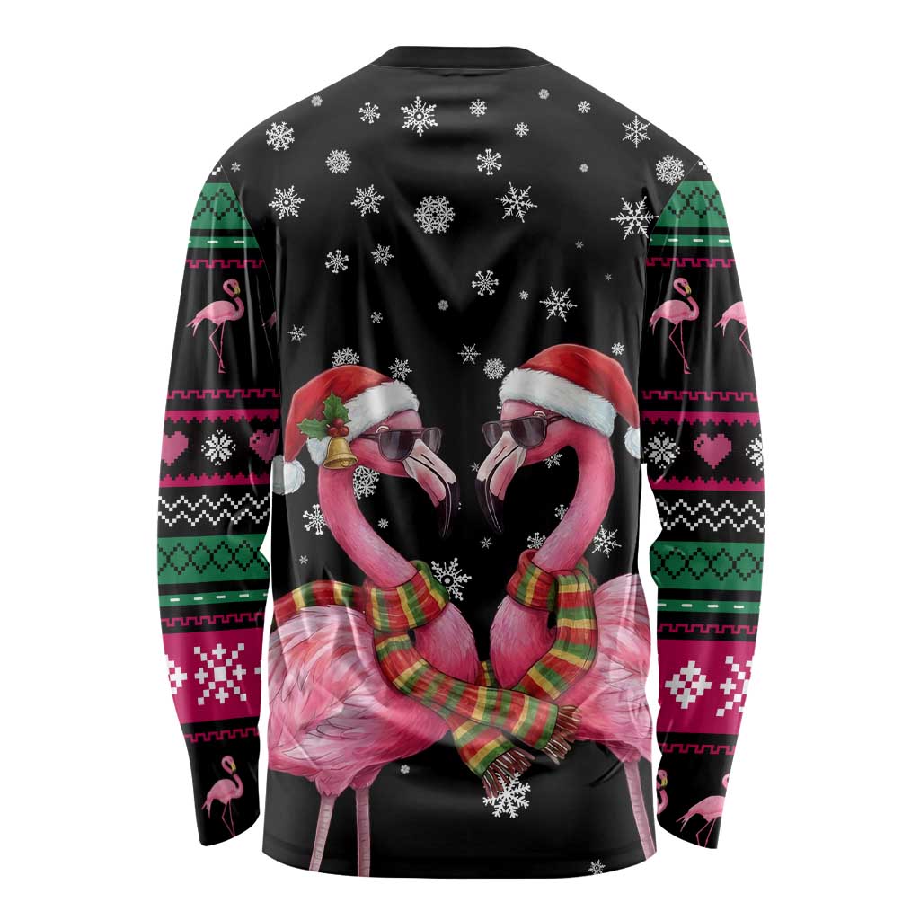 Flamingo Couple Christmas Long Sleeve Shirt Xmas Holiday Patterns - Wonder Print Shop
