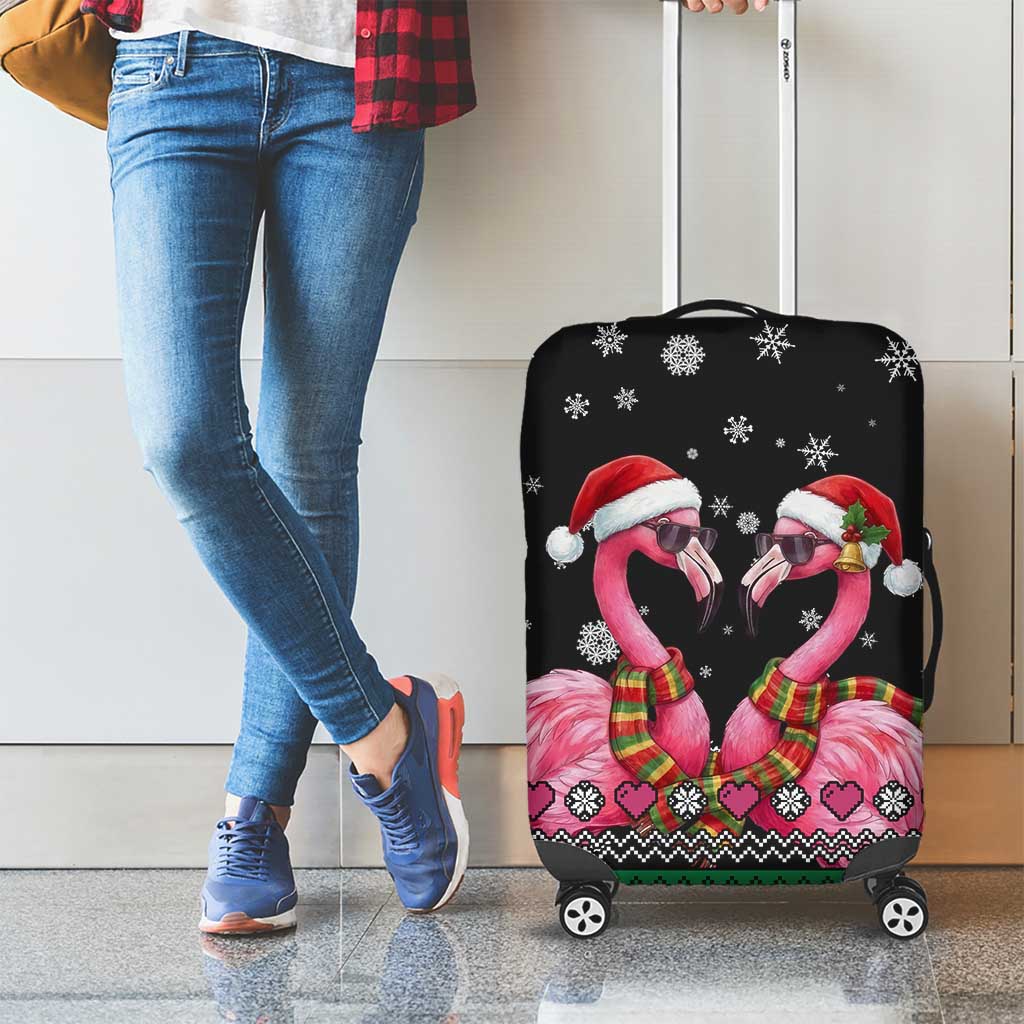 Flamingo Couple Christmas Luggage Cover Xmas Holiday Patterns - Wonder Print Shop