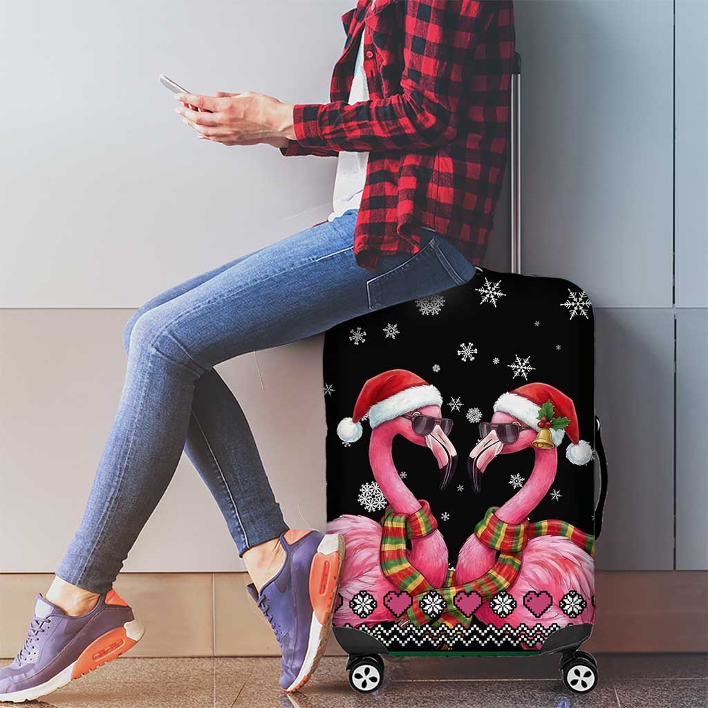 Flamingo Couple Christmas Luggage Cover Xmas Holiday Patterns - Wonder Print Shop