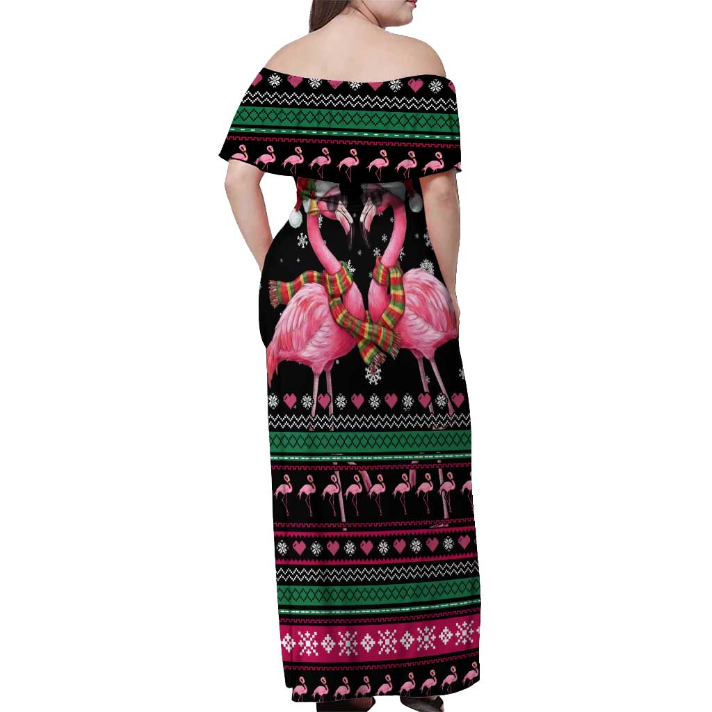 Flamingo Couple Christmas Off Shoulder Maxi Dress Xmas Holiday Patterns - Wonder Print Shop