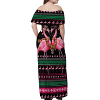 Flamingo Couple Christmas Off Shoulder Maxi Dress Xmas Holiday Patterns - Wonder Print Shop