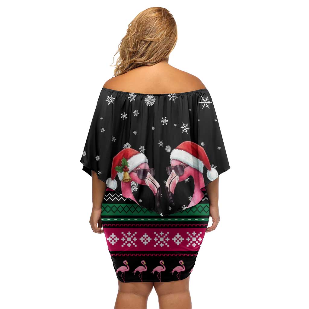 Flamingo Couple Christmas Off Shoulder Short Dress Xmas Holiday Patterns - Wonder Print Shop