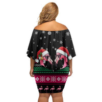 Flamingo Couple Christmas Off Shoulder Short Dress Xmas Holiday Patterns - Wonder Print Shop