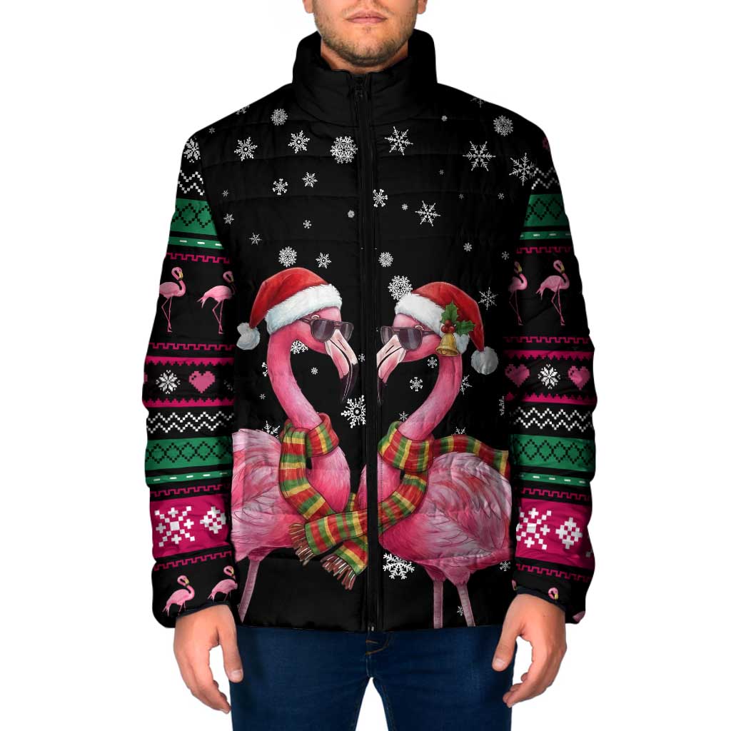 Flamingo Couple Christmas Padded Jacket Xmas Holiday Patterns - Wonder Print Shop