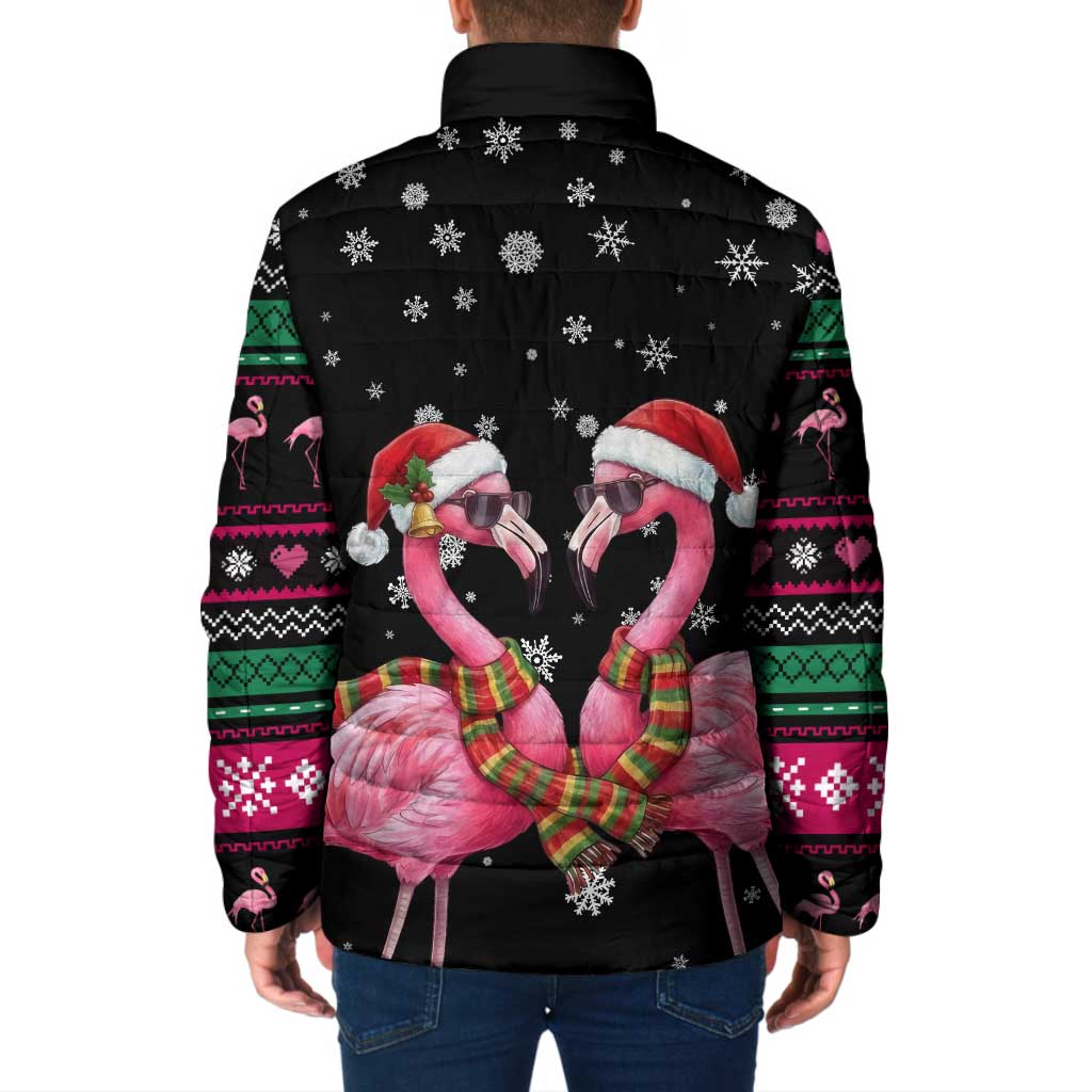 Flamingo Couple Christmas Padded Jacket Xmas Holiday Patterns - Wonder Print Shop