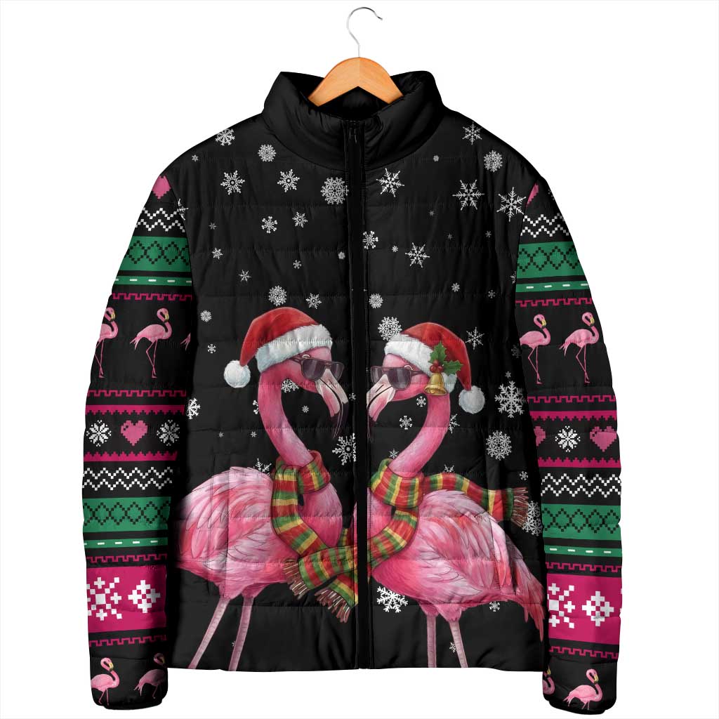 Flamingo Couple Christmas Padded Jacket Xmas Holiday Patterns - Wonder Print Shop