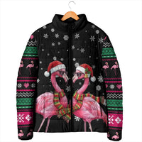 Flamingo Couple Christmas Padded Jacket Xmas Holiday Patterns - Wonder Print Shop